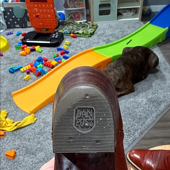 Dan Post Red Leather Heeled Boots with Yellow and Cream Accents - Picture 5 of 11